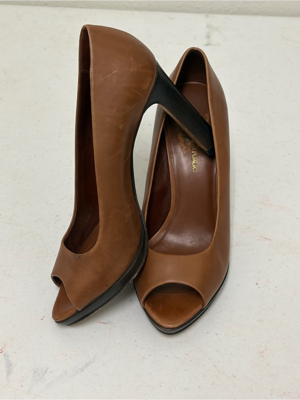 Banana Republic Brown Peep-Toe Leather Heels